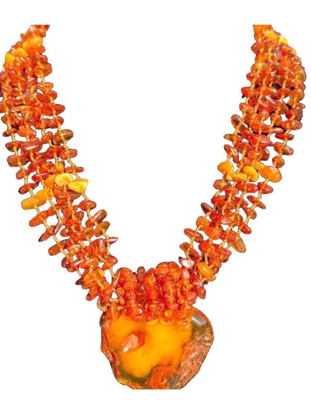 Vintage Genuine Amber Necklace Honey Butterscotch Multi Strand Pendant 20” 79g - Picture 1 of 16